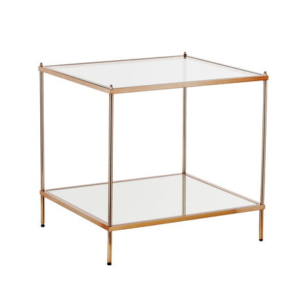 22" Clear And Gold Glass And Iron Square End Table With Shelf HomeRoots
