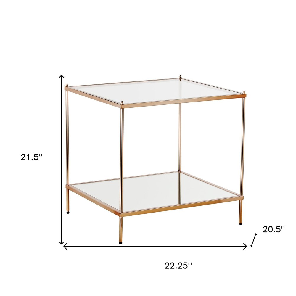 22" Clear And Gold Glass And Iron Square End Table With Shelf HomeRoots