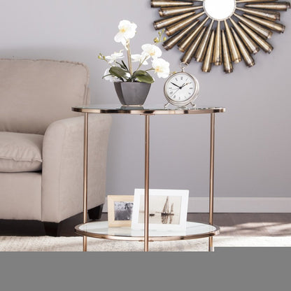 26" Gold Glass And Iron Round End Table With Shelf HomeRoots