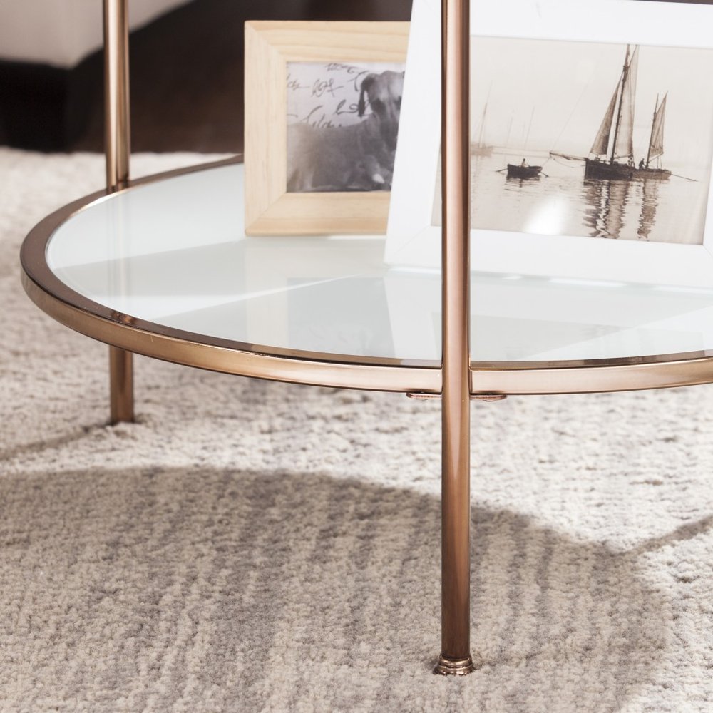26" Gold Glass And Iron Round End Table With Shelf HomeRoots