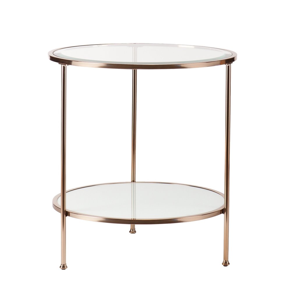 26" Gold Glass And Iron Round End Table With Shelf HomeRoots