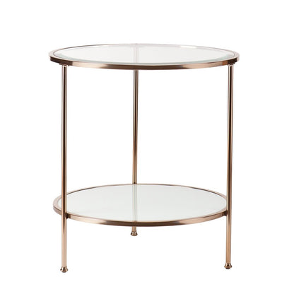 26" Gold Glass And Iron Round End Table With Shelf HomeRoots