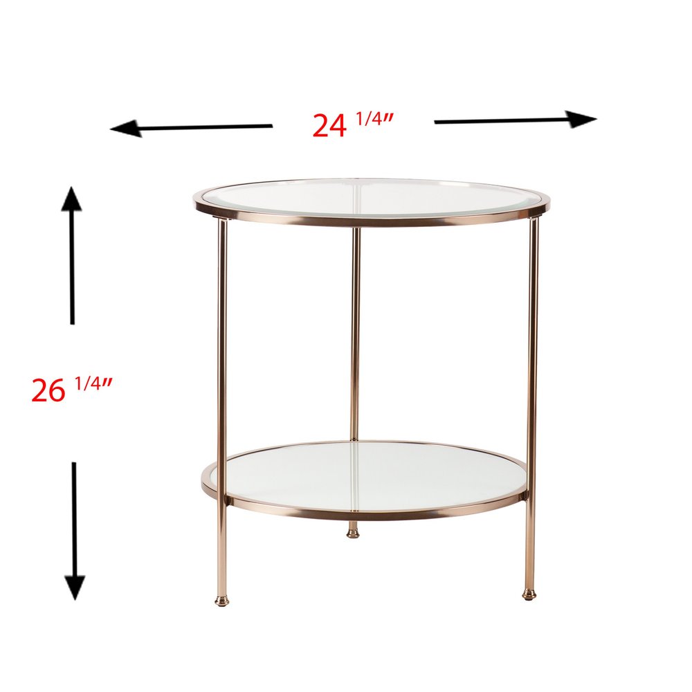 26" Gold Glass And Iron Round End Table With Shelf HomeRoots