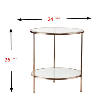26" Gold Glass And Iron Round End Table With Shelf HomeRoots
