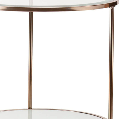 26" Gold Glass And Iron Round End Table With Shelf HomeRoots
