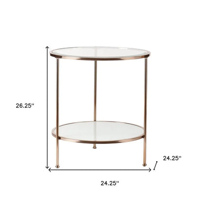 26" Gold Glass And Iron Round End Table With Shelf HomeRoots