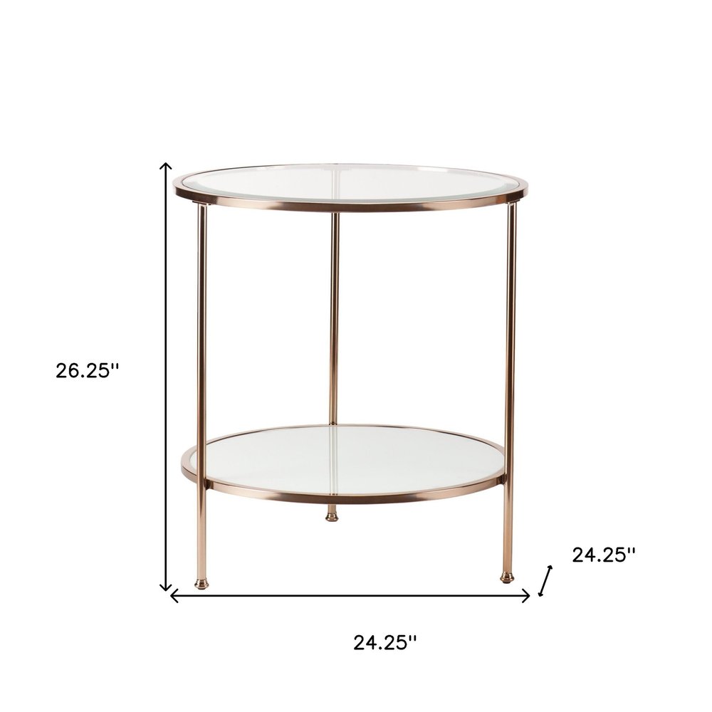26" Gold Glass And Iron Round End Table With Shelf HomeRoots