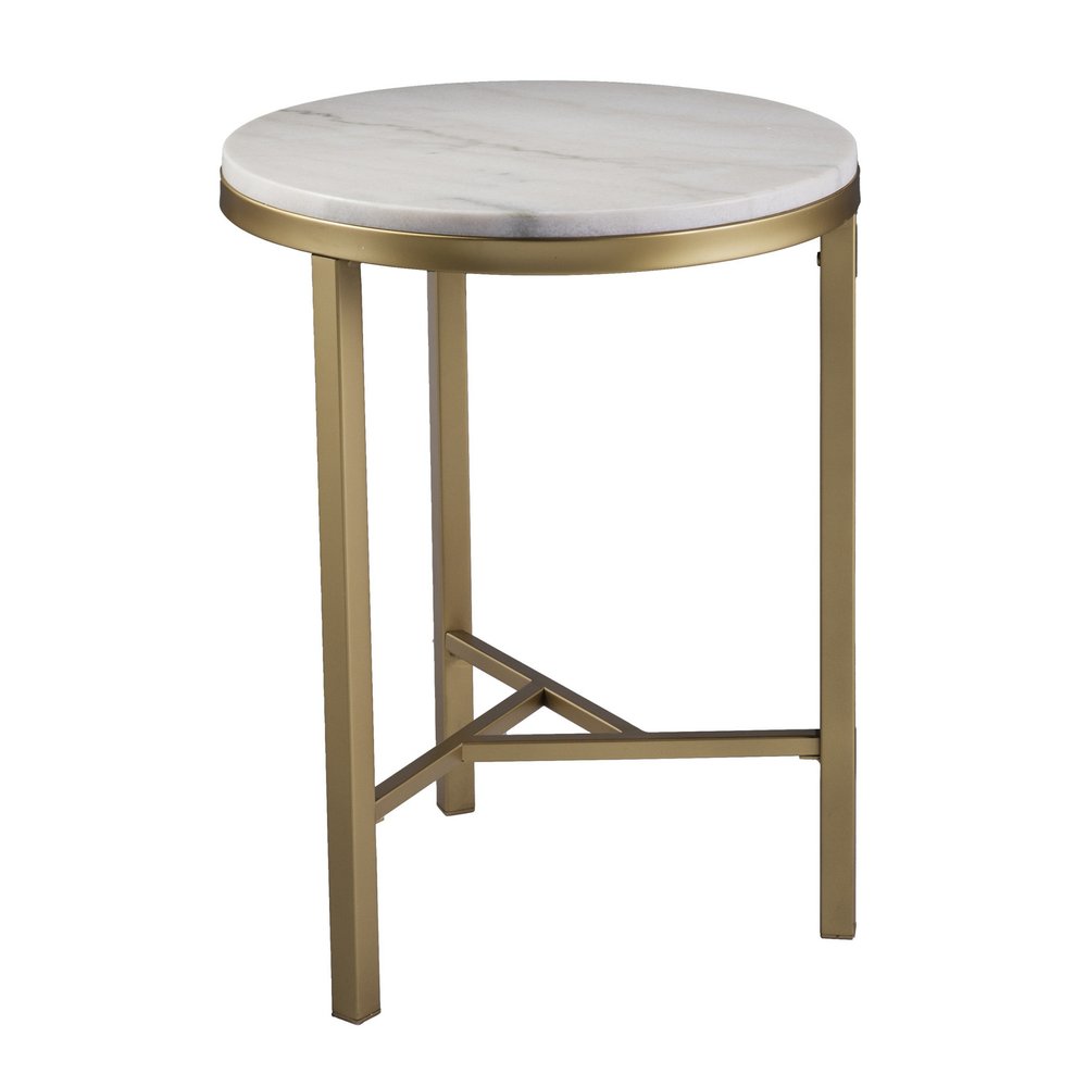 24" Champagne Genuine Marble Look And Iron Rectangular End Table HomeRoots