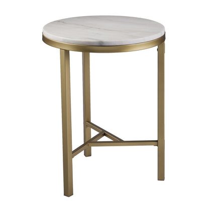 24" Champagne Genuine Marble Look And Iron Rectangular End Table HomeRoots