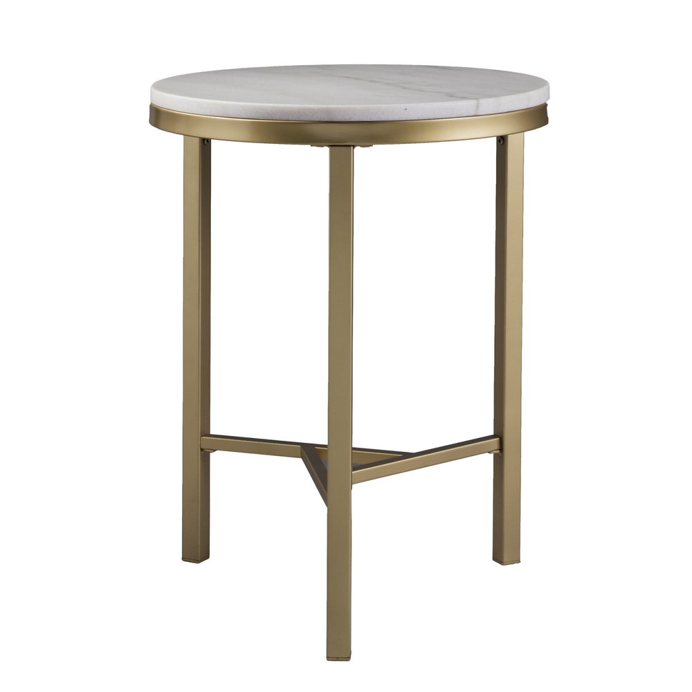 24" Champagne Genuine Marble Look And Iron Rectangular End Table HomeRoots