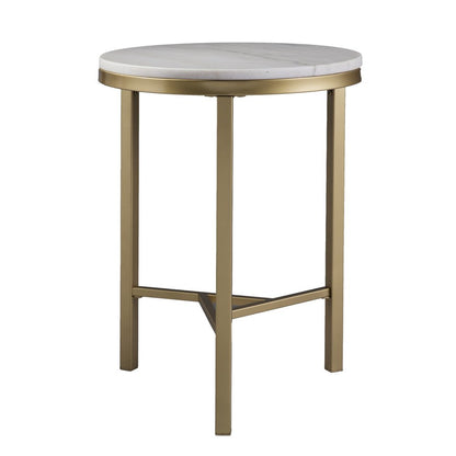 24" Champagne Genuine Marble Look And Iron Rectangular End Table HomeRoots