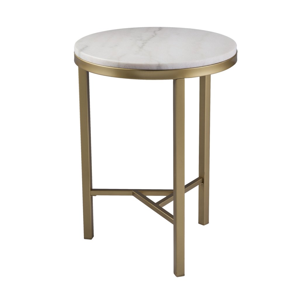24" Champagne Genuine Marble Look And Iron Rectangular End Table HomeRoots
