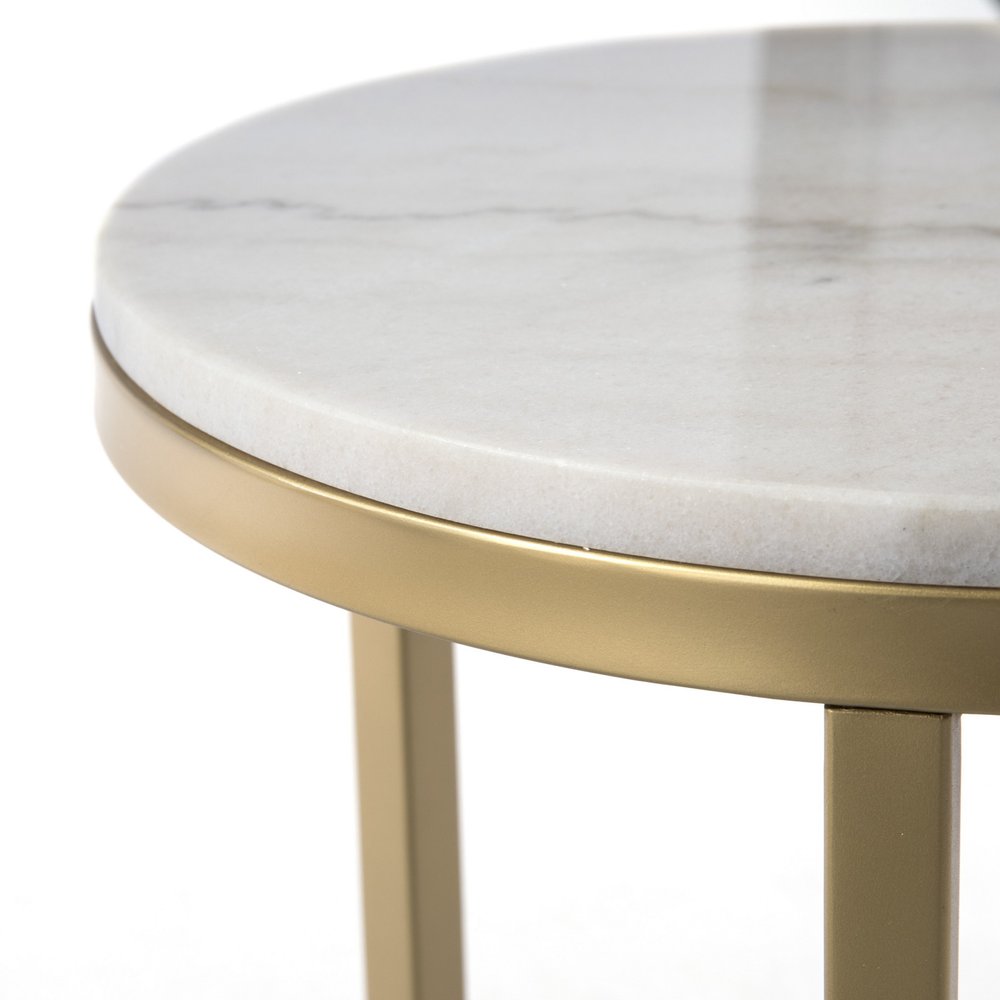 24" Champagne Genuine Marble Look And Iron Rectangular End Table HomeRoots