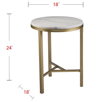 24" Champagne Genuine Marble Look And Iron Rectangular End Table HomeRoots
