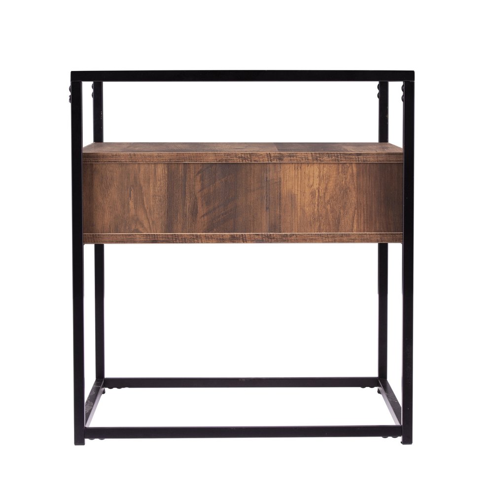 22" Black Glass And Iron Square End Table With Drawer With Shelf HomeRoots