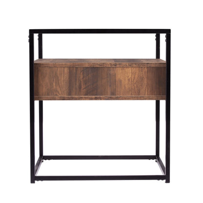 22" Black Glass And Iron Square End Table With Drawer With Shelf HomeRoots