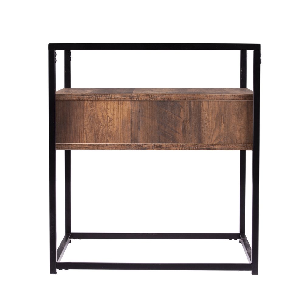 22" Black Glass And Iron Square End Table With Drawer With Shelf HomeRoots