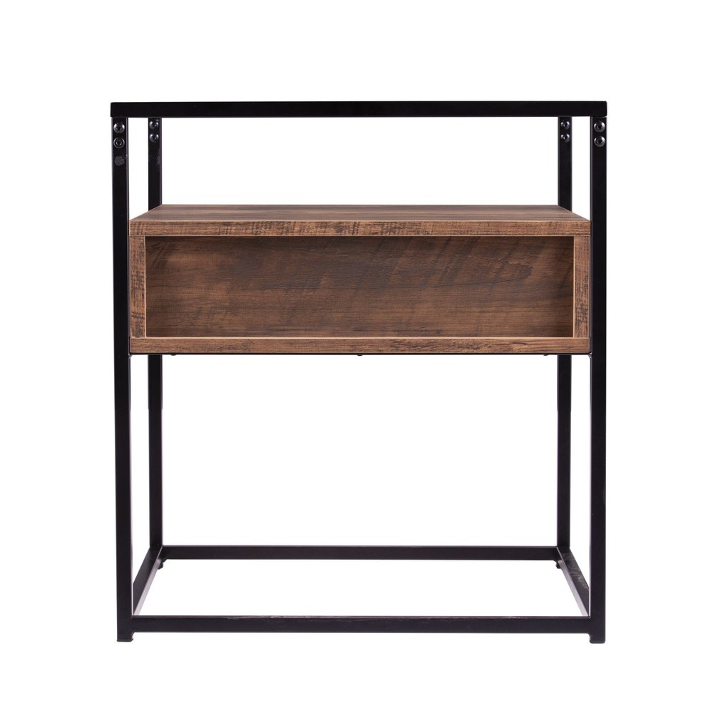 22" Black Glass And Iron Square End Table With Drawer With Shelf HomeRoots