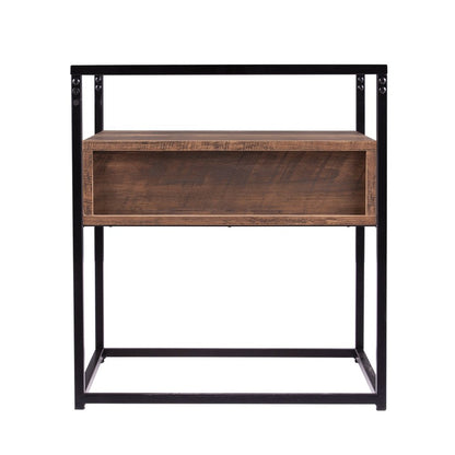 22" Black Glass And Iron Square End Table With Drawer With Shelf HomeRoots