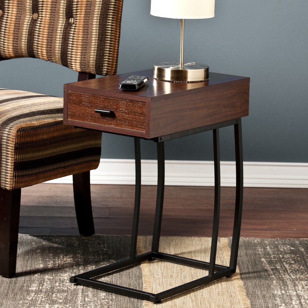 23" Brown Manufactured Wood And Iron Rectangular End Table With Drawer HomeRoots