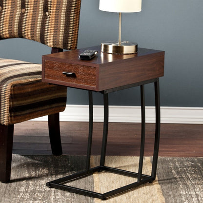 23" Brown Manufactured Wood And Iron Rectangular End Table With Drawer HomeRoots