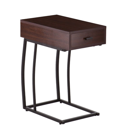 23" Brown Manufactured Wood And Iron Rectangular End Table With Drawer HomeRoots