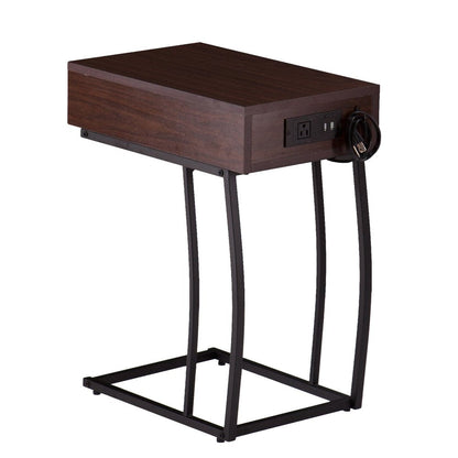 23" Brown Manufactured Wood And Iron Rectangular End Table With Drawer HomeRoots