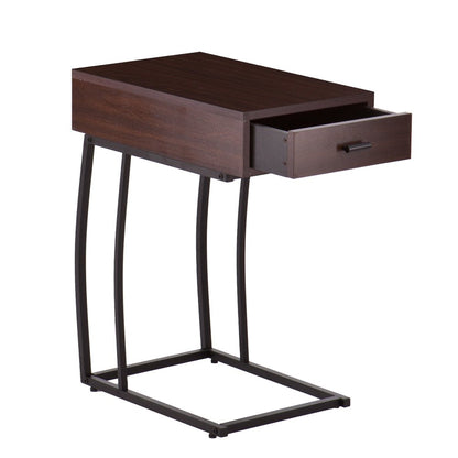 23" Brown Manufactured Wood And Iron Rectangular End Table With Drawer HomeRoots
