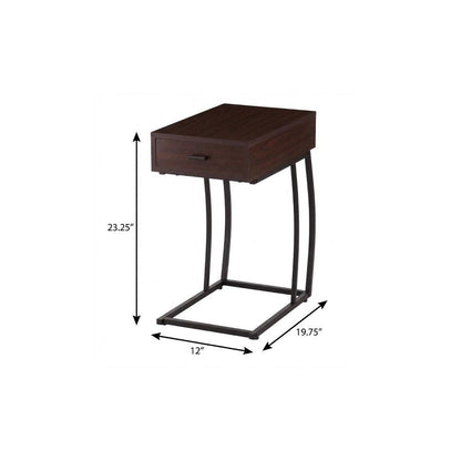 23" Brown Manufactured Wood And Iron Rectangular End Table With Drawer HomeRoots