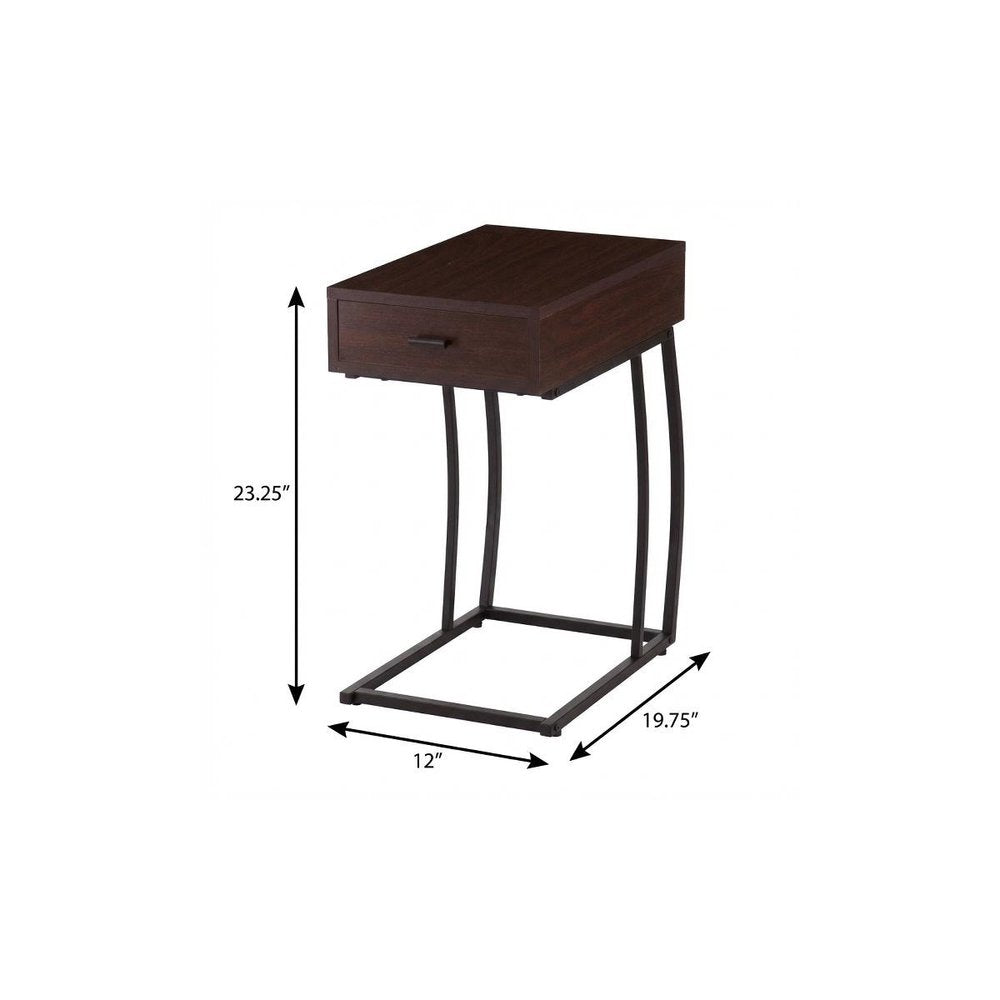 23" Brown Manufactured Wood And Iron Rectangular End Table With Drawer HomeRoots
