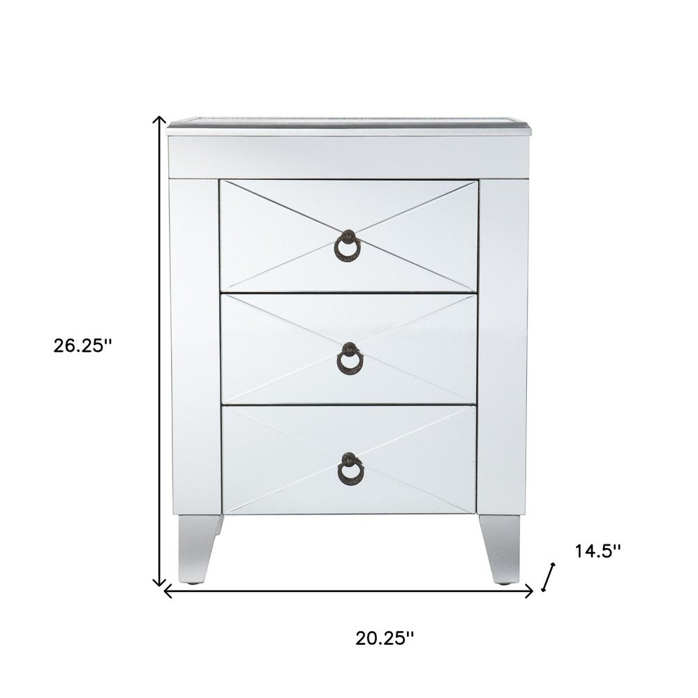 26" Silver End Table With Three Drawers HomeRoots
