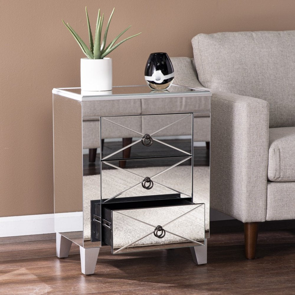 26" Silver End Table With Three Drawers HomeRoots