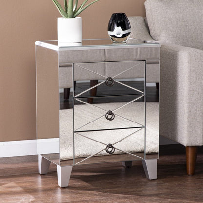 26" Silver End Table With Three Drawers HomeRoots