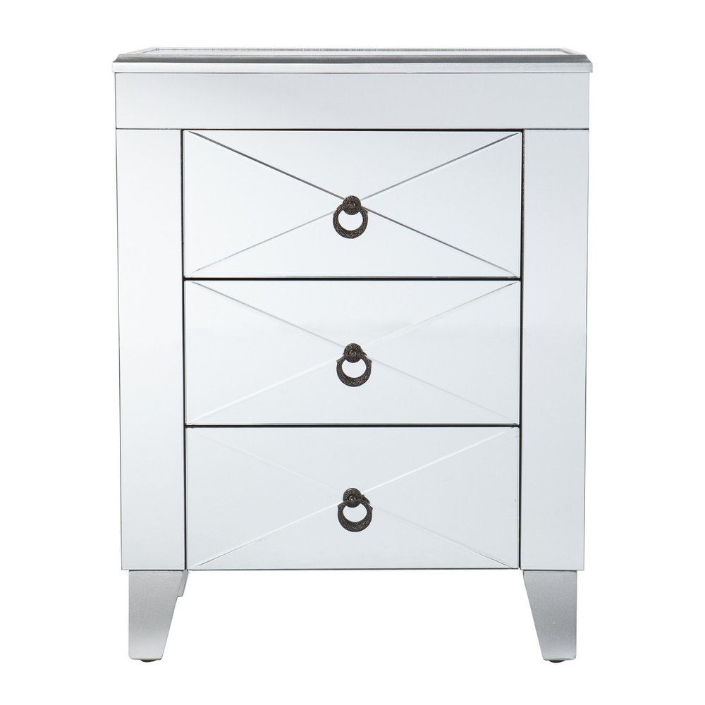 26" Silver End Table With Three Drawers HomeRoots