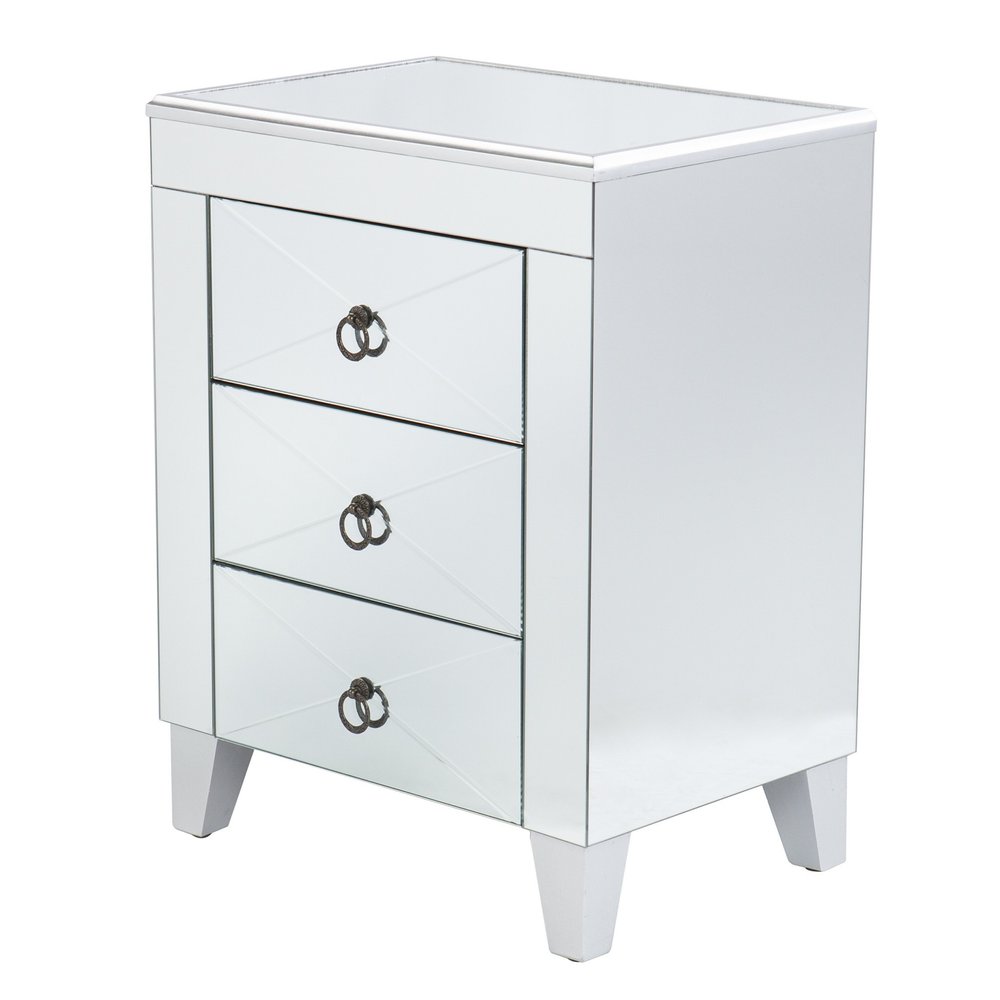 26" Silver End Table With Three Drawers HomeRoots