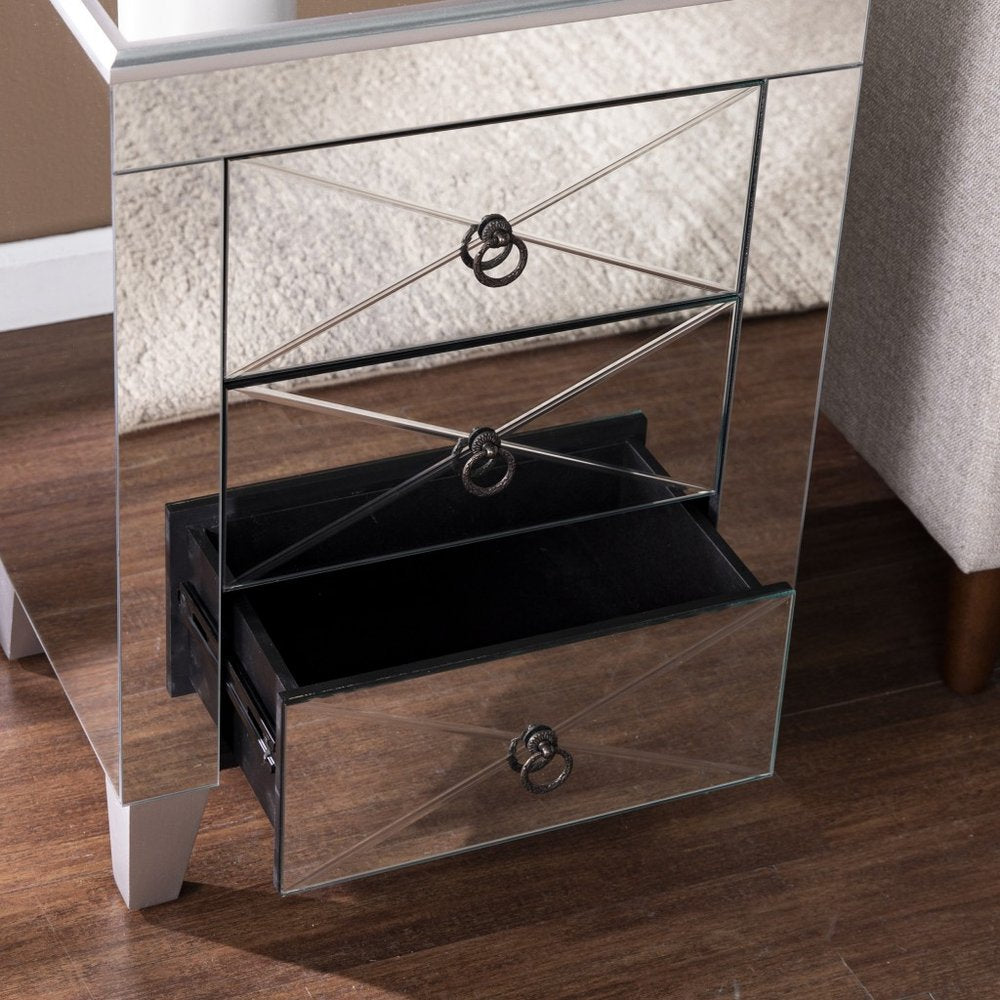 26" Silver End Table With Three Drawers HomeRoots