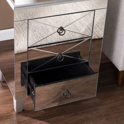 26" Silver End Table With Three Drawers HomeRoots