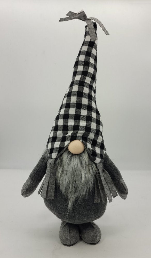 27" Black and White Buffalo Plaid Standing Gnome HomeRoots