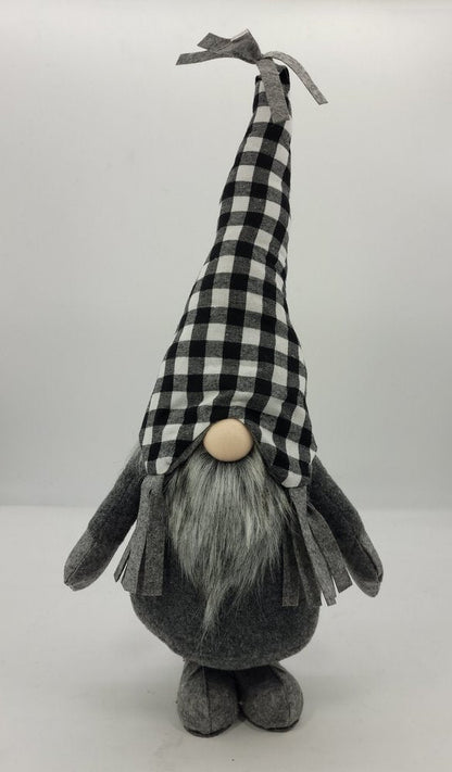 27" Black and White Buffalo Plaid Standing Gnome HomeRoots