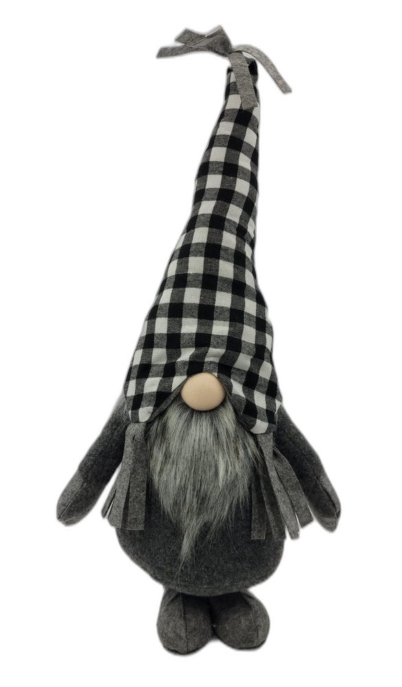 27" Black and White Buffalo Plaid Standing Gnome HomeRoots