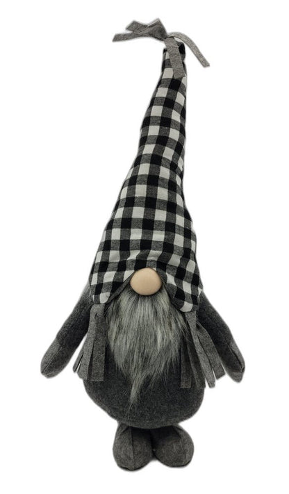 27" Black and White Buffalo Plaid Standing Gnome HomeRoots