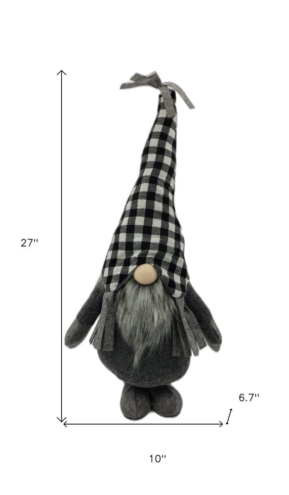 27" Black and White Buffalo Plaid Standing Gnome HomeRoots