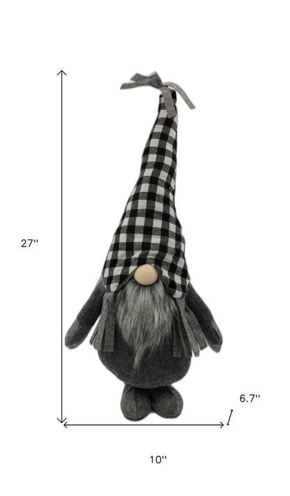 27" Black and White Buffalo Plaid Standing Gnome HomeRoots