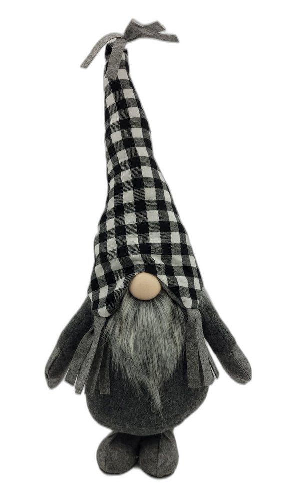 27" Black and White Buffalo Plaid Standing Gnome HomeRoots