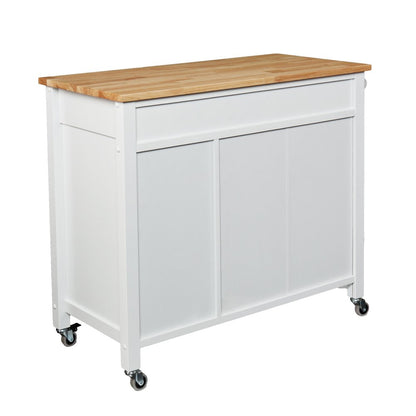 42" Natural and White Butcher Block and Iron Rolling Kitchen Cart With Storage HomeRoots
