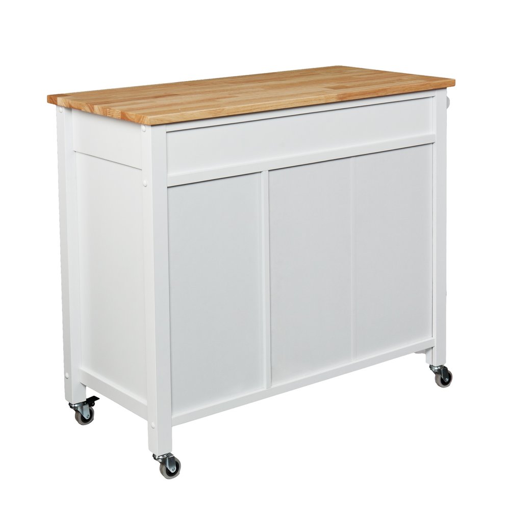 42" Natural and White Butcher Block and Iron Rolling Kitchen Cart With Storage — view 3