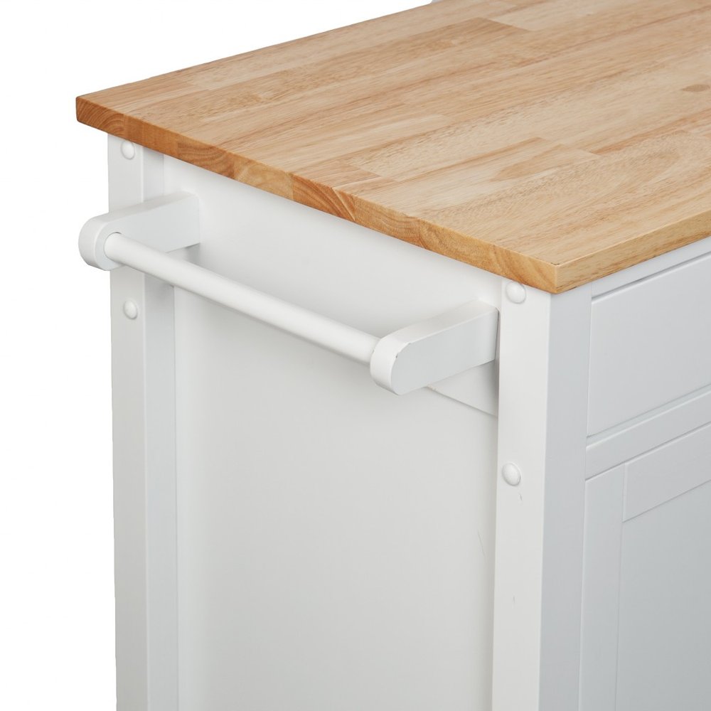 42" Natural and White Butcher Block and Iron Rolling Kitchen Cart With Storage — view 4