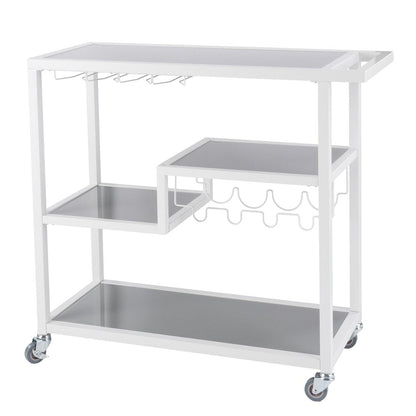 Gray and White Metal And Glass Rolling Bar Cart With Wine Storage HomeRoots