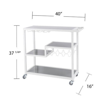 Gray and White Metal And Glass Rolling Bar Cart With Wine Storage HomeRoots
