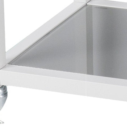 Gray and White Metal And Glass Rolling Bar Cart With Wine Storage HomeRoots